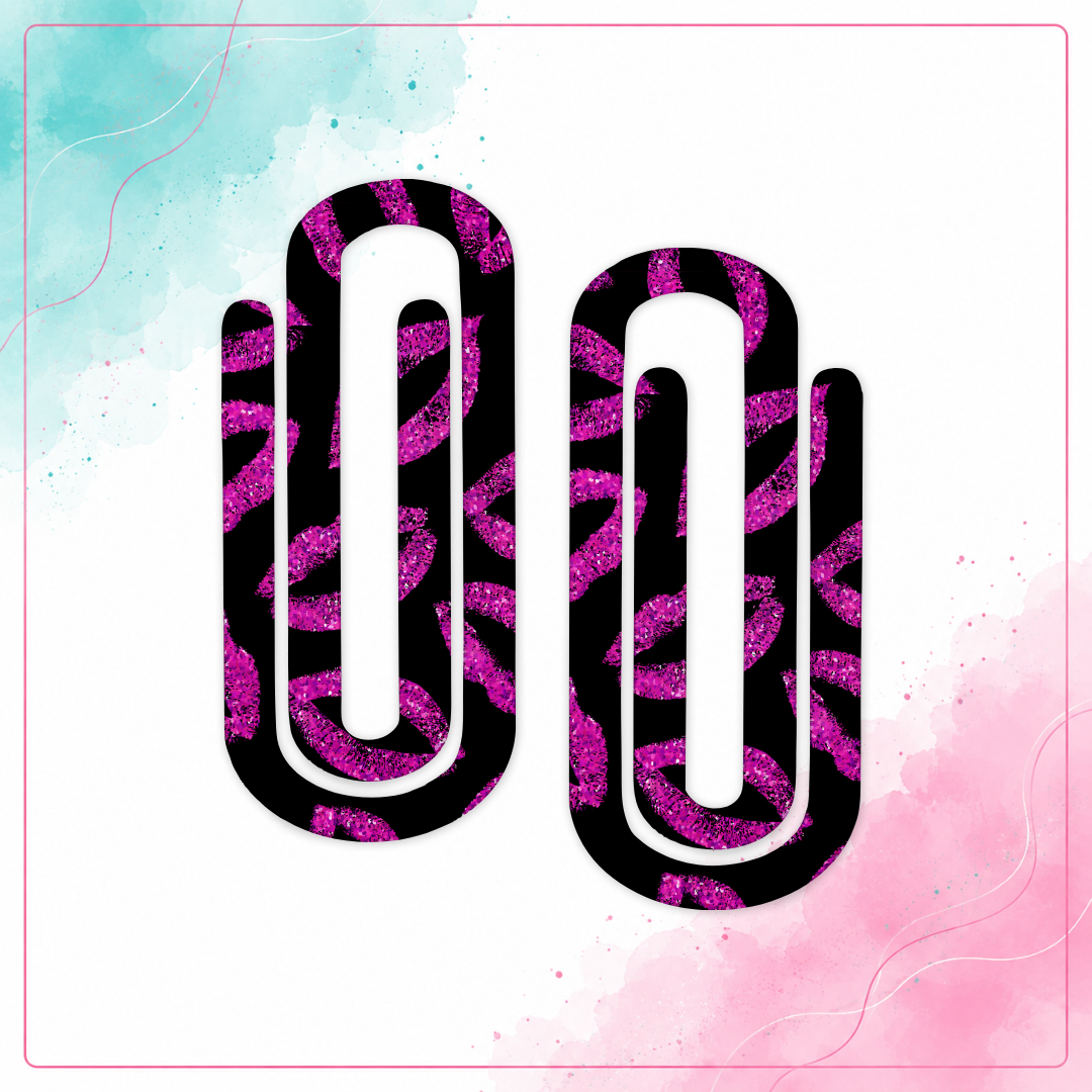 Personalized pink glitter lipstick kisses acrylic jumbo paper clip