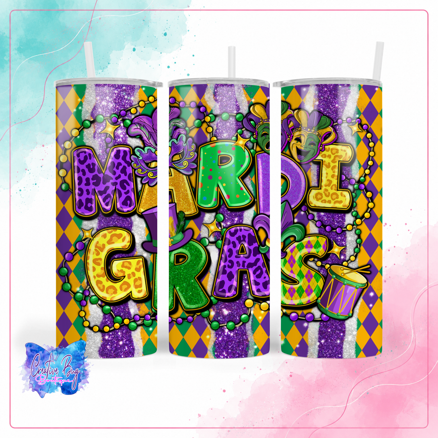 Colorful Mardi Gras Tumbler