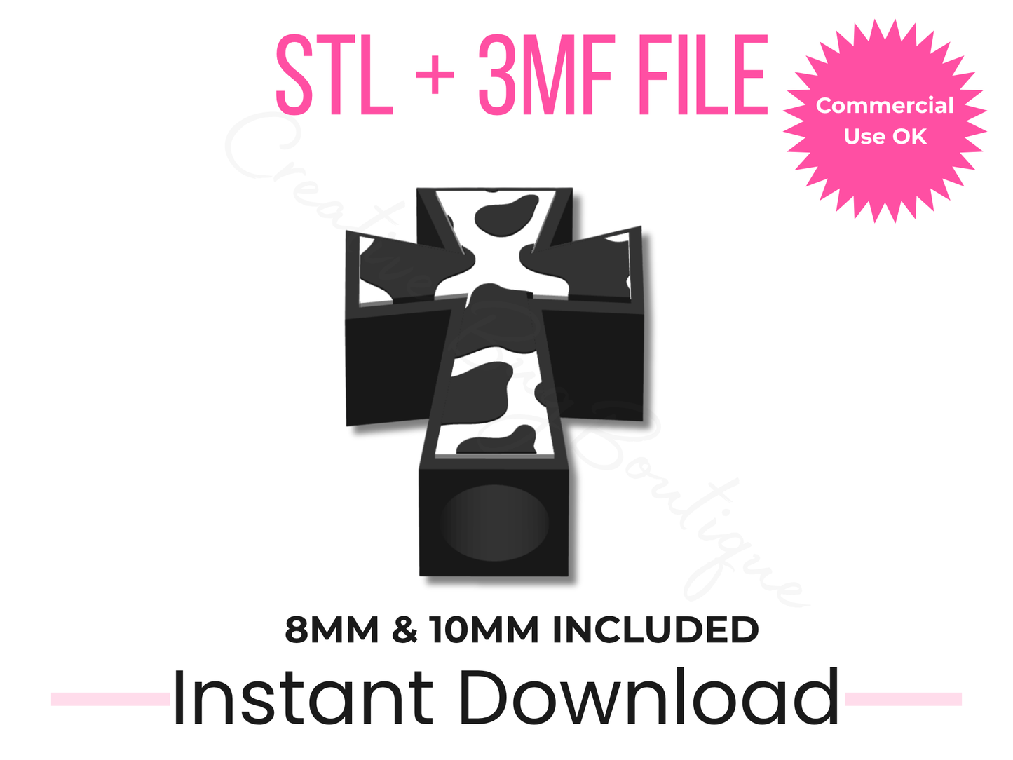 Cow Print Cross Straw Topper 3D Print File | Western Christian Design (Digital Download)