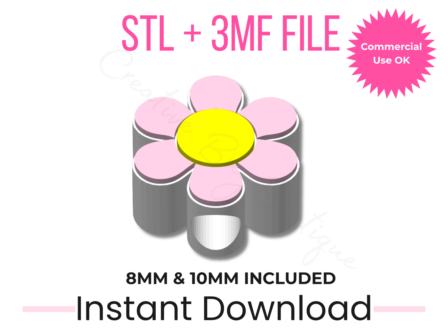 Daisy Straw Topper STL File | 8mm, 10mm Stanley Compatible | Commercial Use (Digital Download)