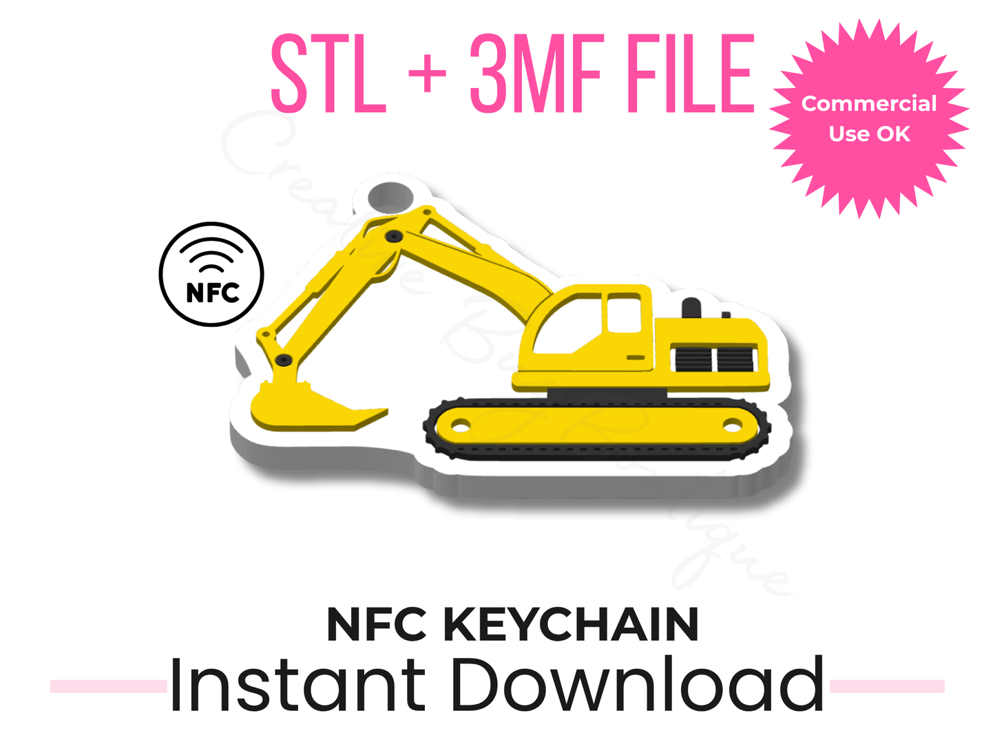 Excavator NFC Keychain 3D Print File | Construction Heavy Equipment (STL, 3MF Download)
