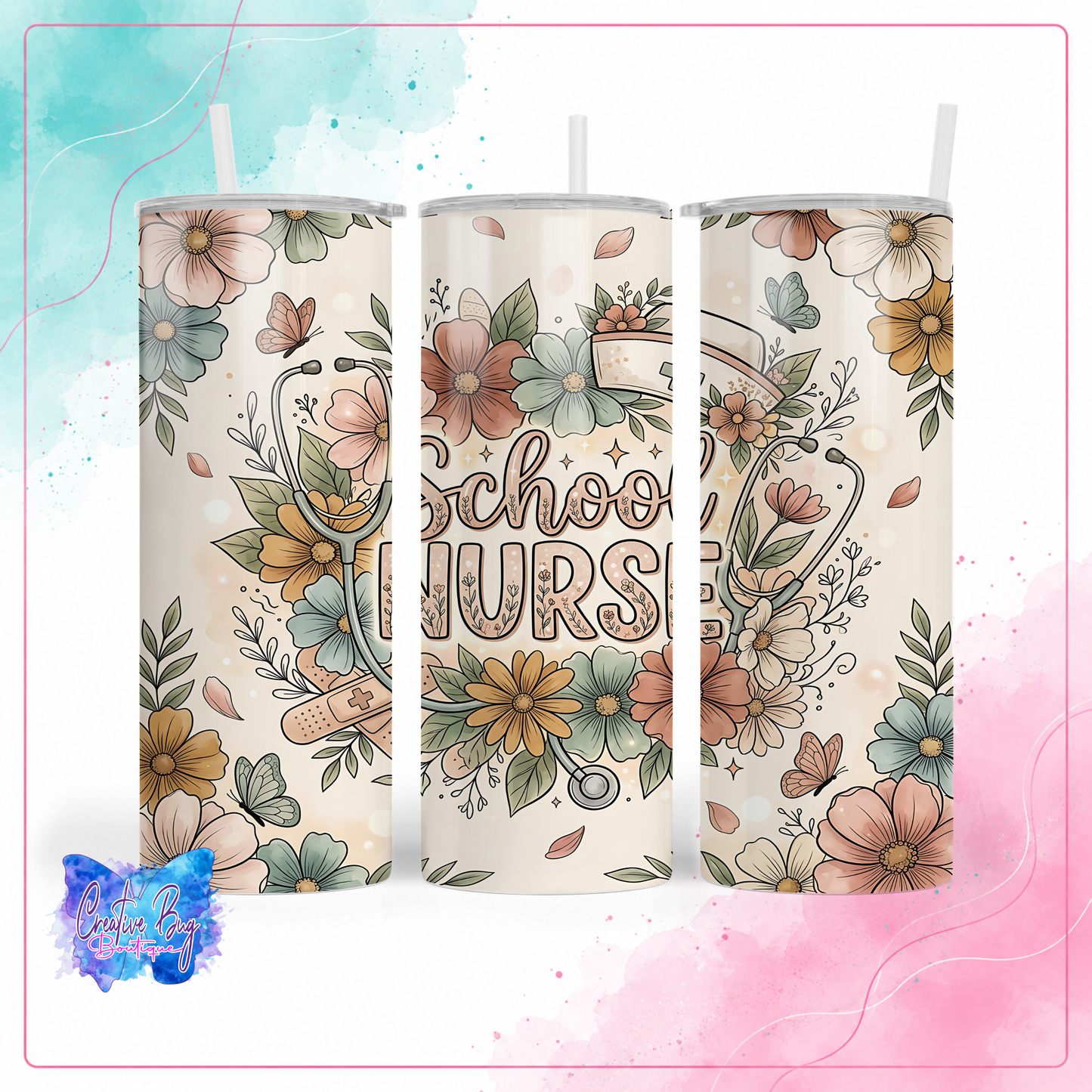Floral School Nurse Tumbler