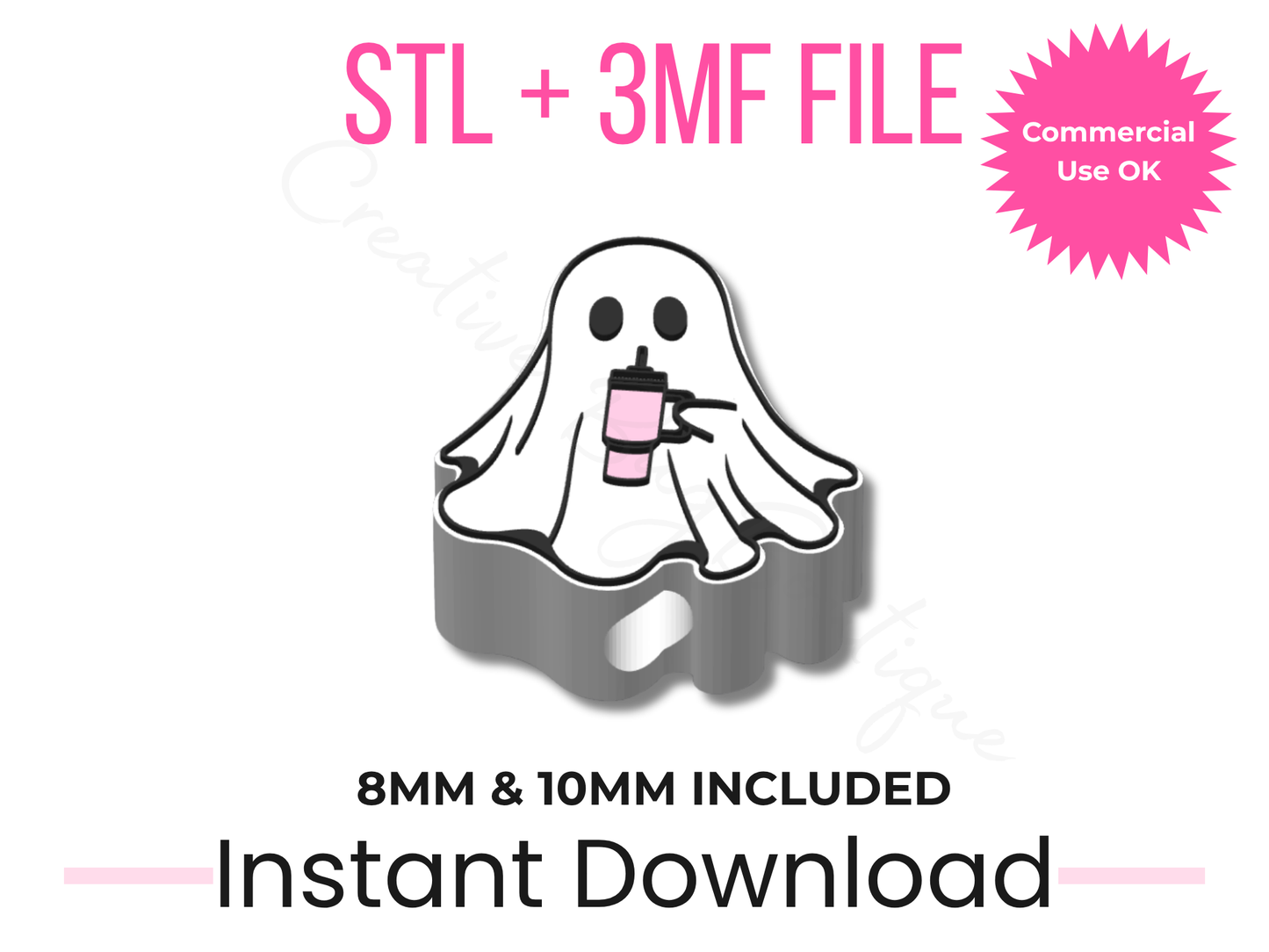 Ghost Tumbler Straw Topper STL File | Spooky Halloween Cup Charm (Digital Download)