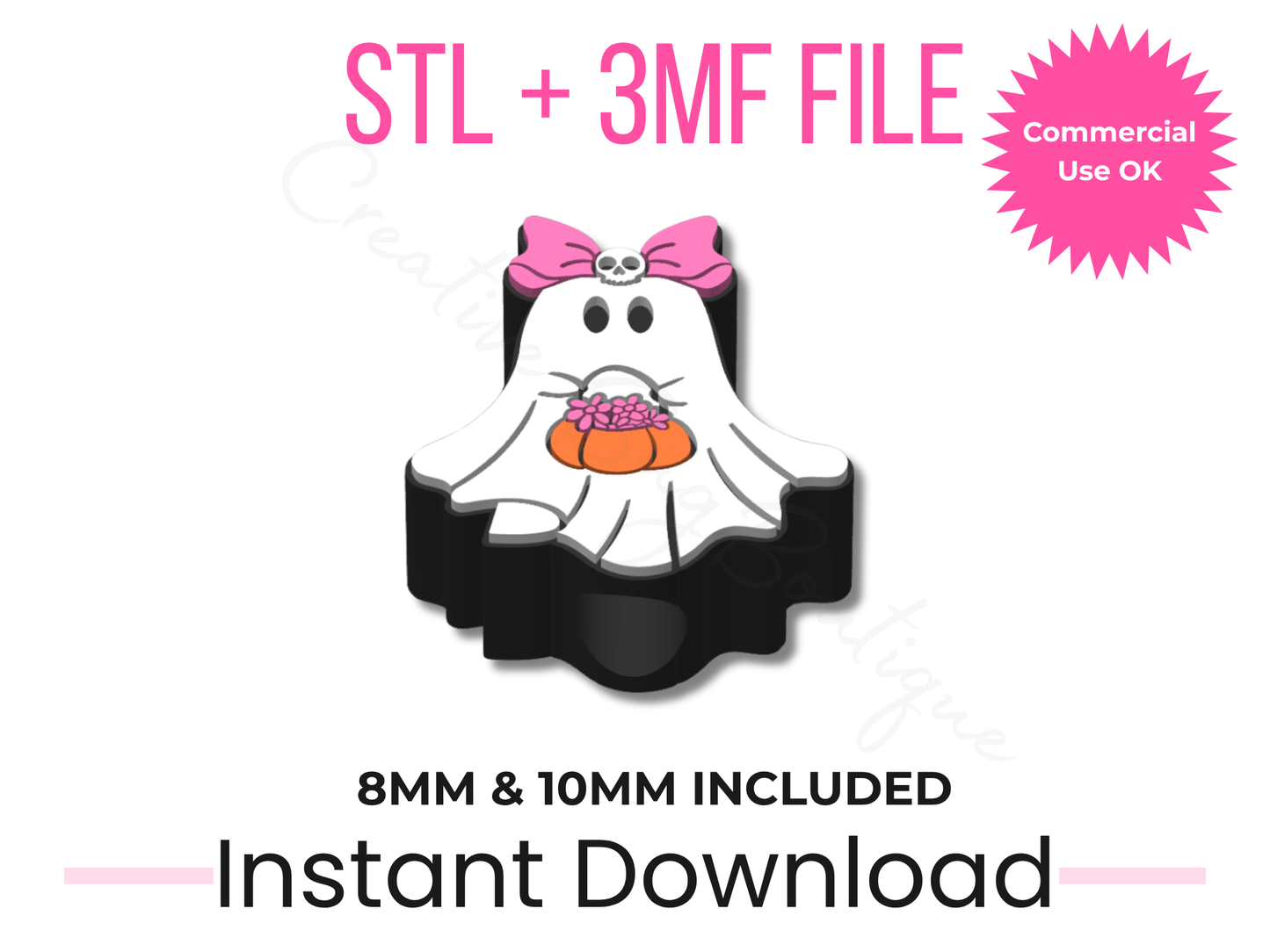 Girl Ghost Pumpkin Straw Topper File | Halloween Tumbler (STL, 3MF)
