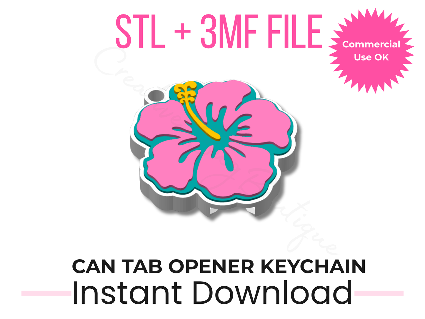 Hibiscus Can Tab Opener Keychain STL File | Tropical Floral Design (STL + 3MF Download)