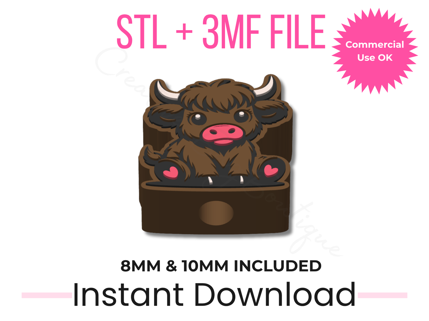 Highland Cow Straw Topper STL File | 3D Print Design (Digital Download)