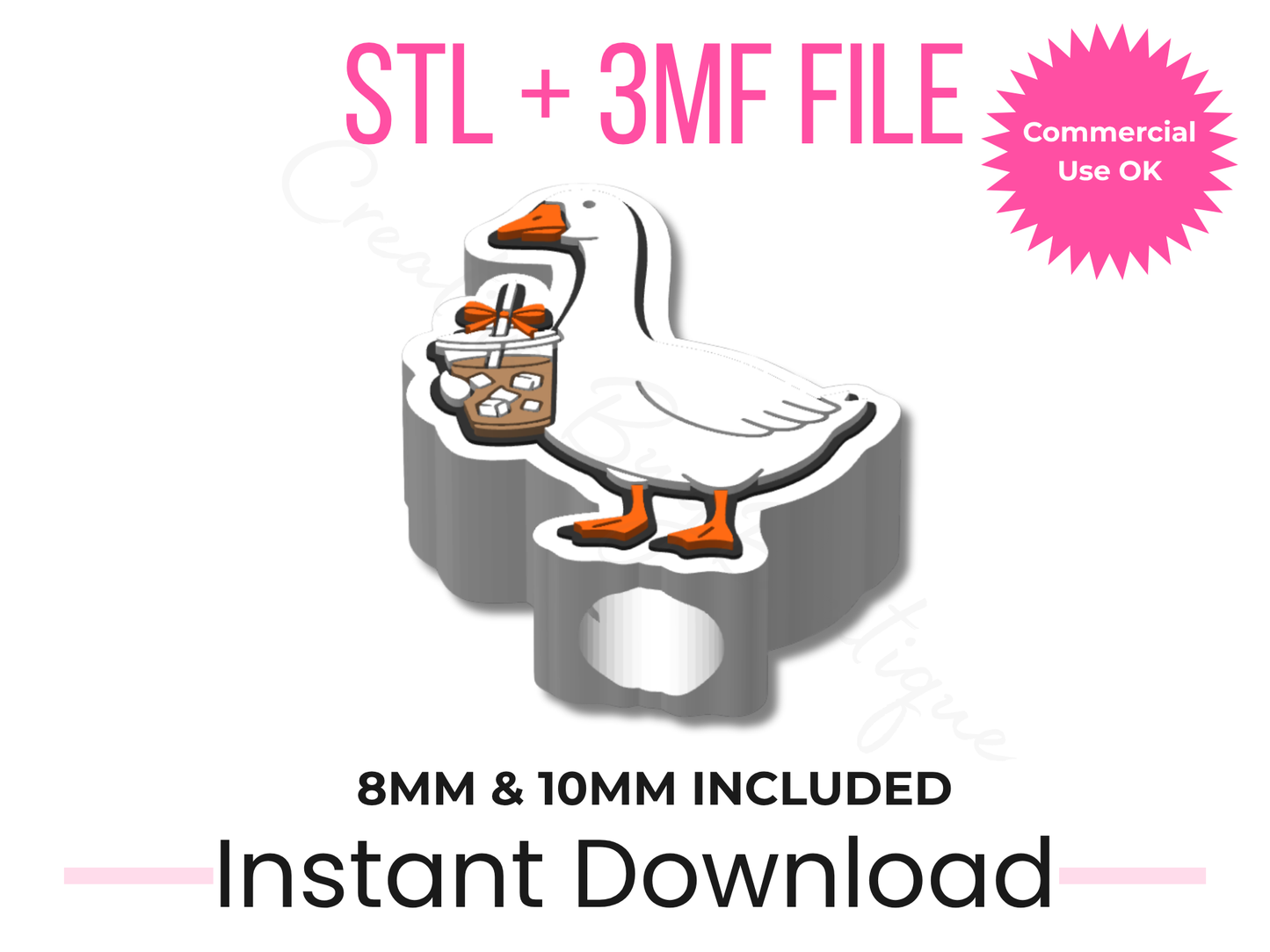 Funny Goose Iced Coffee Straw Topper STL File | 8mm 10mm (Digital Download)