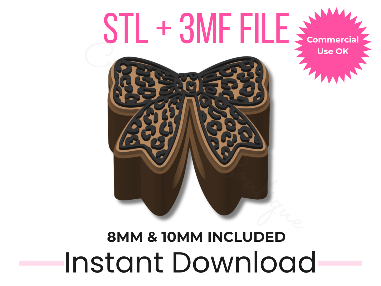 Leopard Bow Straw Topper STL File | Cheetah Print Tumbler Accessory (Digital Download)