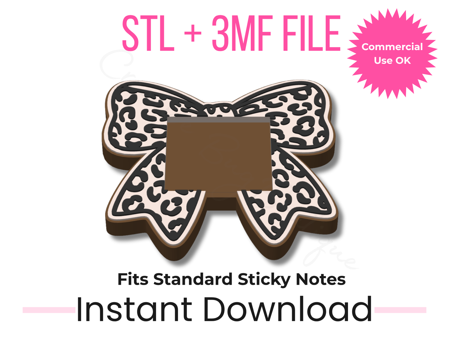 Leopard Bow Sticky Note Holder STL File | Cheetah Print Desk Organizer (Digital Download)