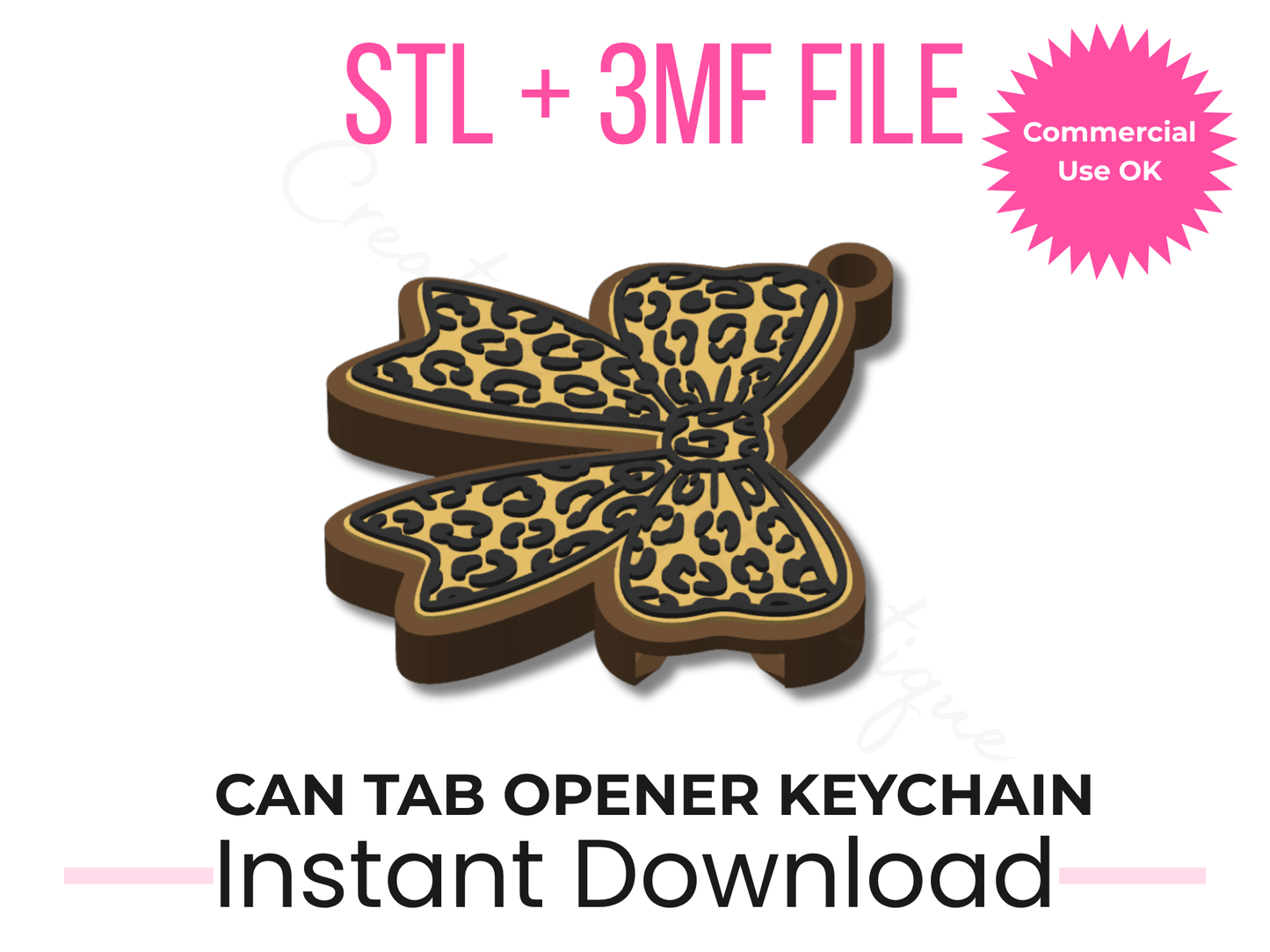 Leopard Print Bow Can Tab Opener Keychain 3D Print File (STL + 3MF Download)