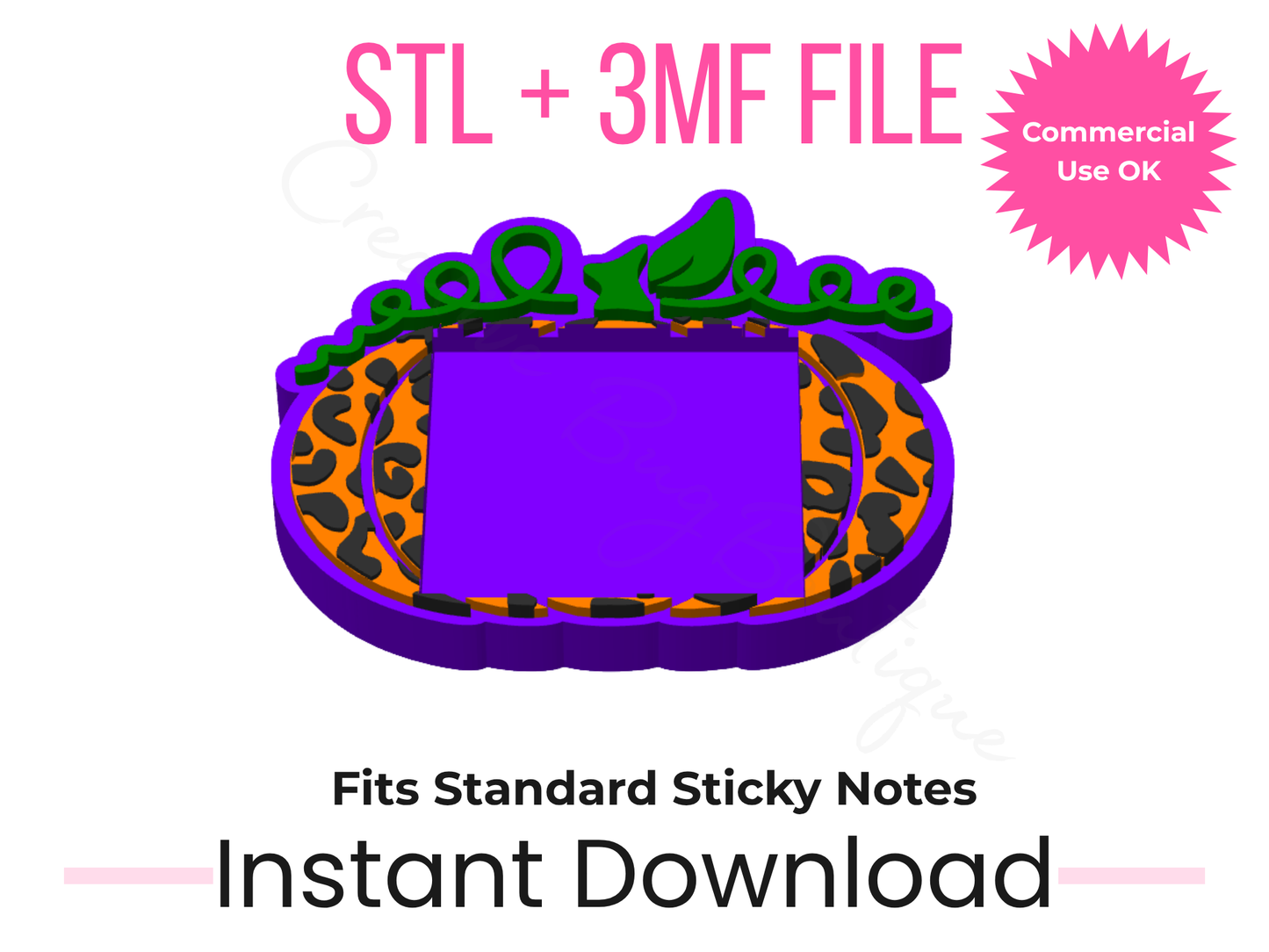 Leopard Pumpkin Sticky Note Holder STL + 3MF | 3x3 Notes | Fall Desk Decor 3D Print File | Halloween Gift | Make & Sell
