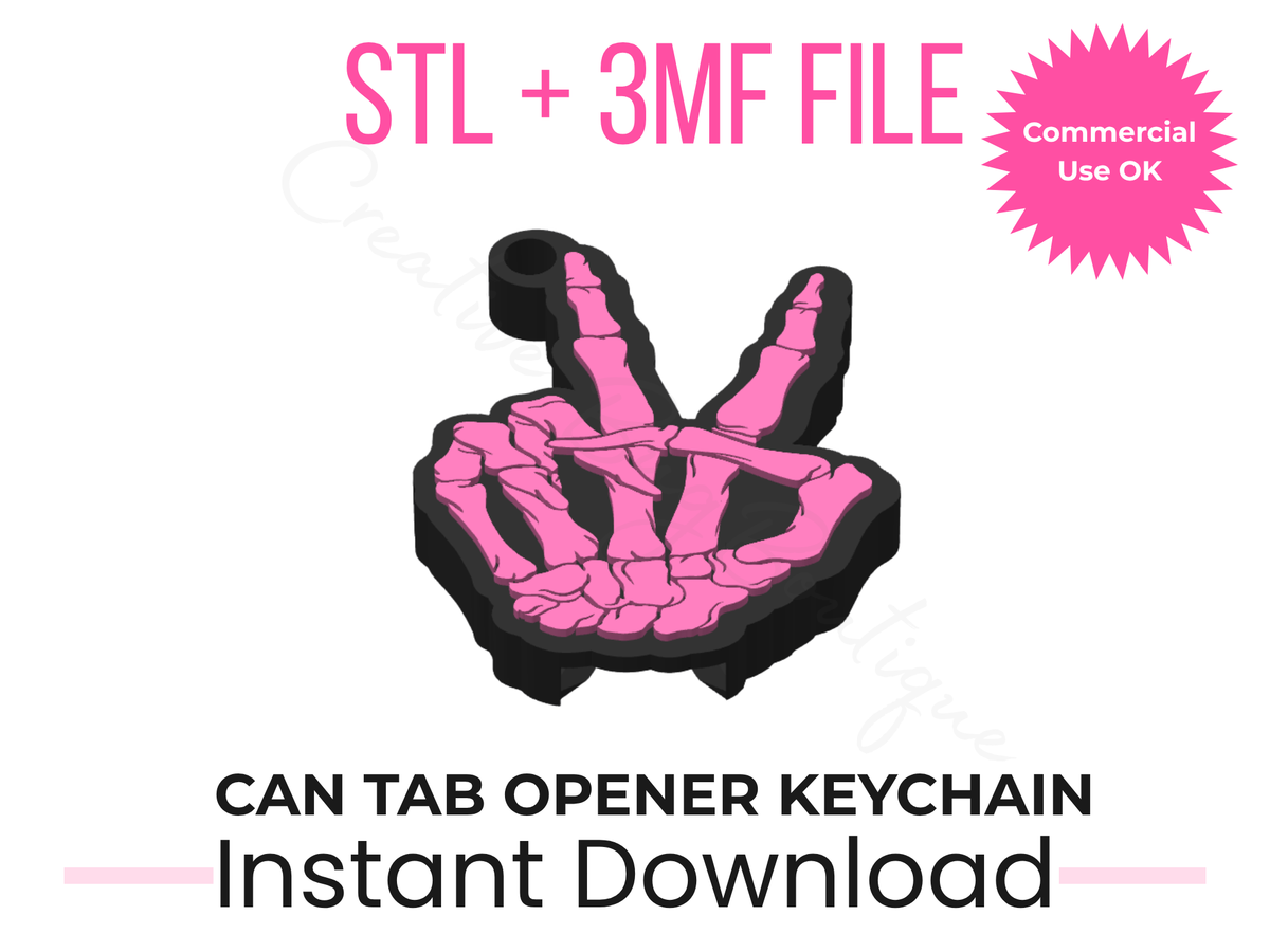 Skeleton Hand Can Opener Keychain | Peace Sign 3D Print File (STL, 3MF)