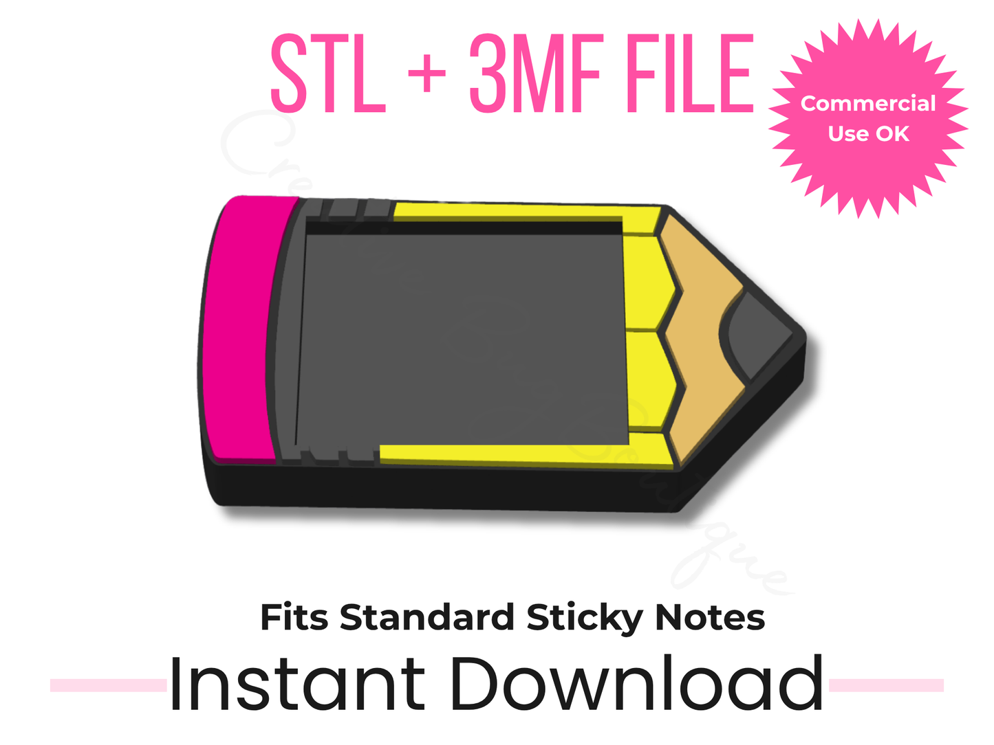 Pencil Sticky Note Holder STL + 3MF | 3x3 Notes | Teacher Desk Accessory 3D Print File | Back to School Gift | Make & Sell