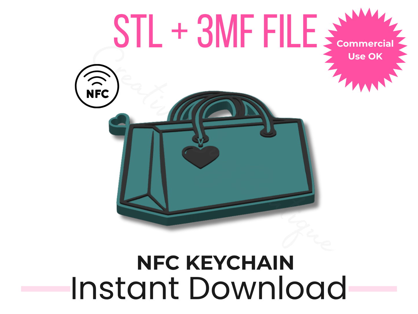 Purse NFC Keychain 3D Print File | Tap to Pay Business Tag (STL, 3MF Download)