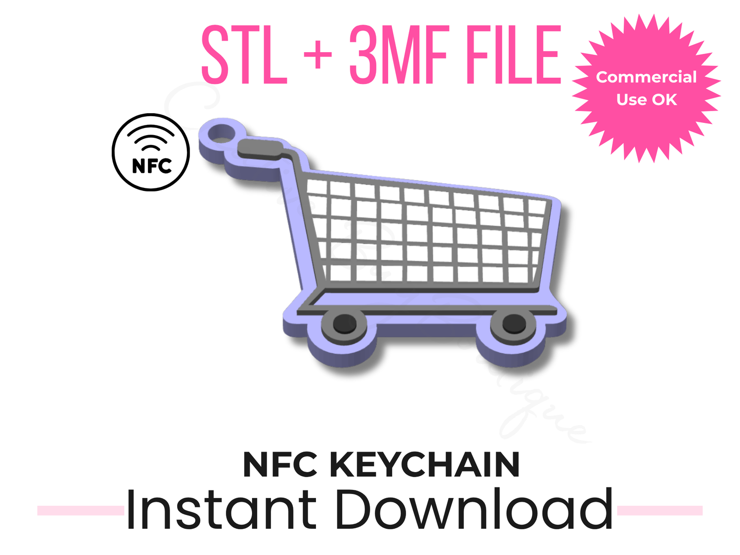 Shopping Cart NFC Keychain 3D Print File | Gig Shopper Payment Tool (STL, 3MF Download)