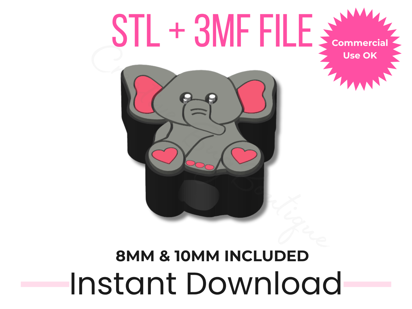 Sitting Elephant Straw Topper STL File | 3D Print Cup Charm (Digital Download)