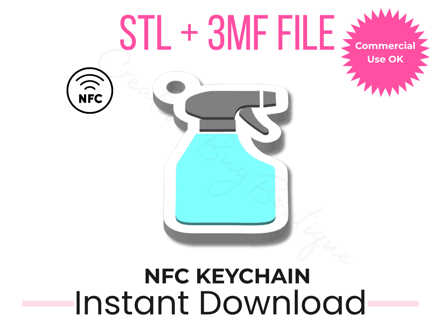 Spray Bottle NFC Keychain STL 3MF File | Tap to Pay Link (Digital Download)