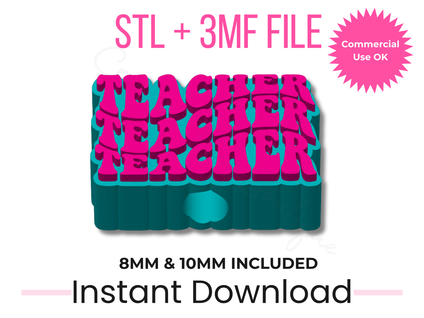 Teacher Straw Topper 3D Print File | 8mm, 10mm Stanley Compatible (Digital Download)