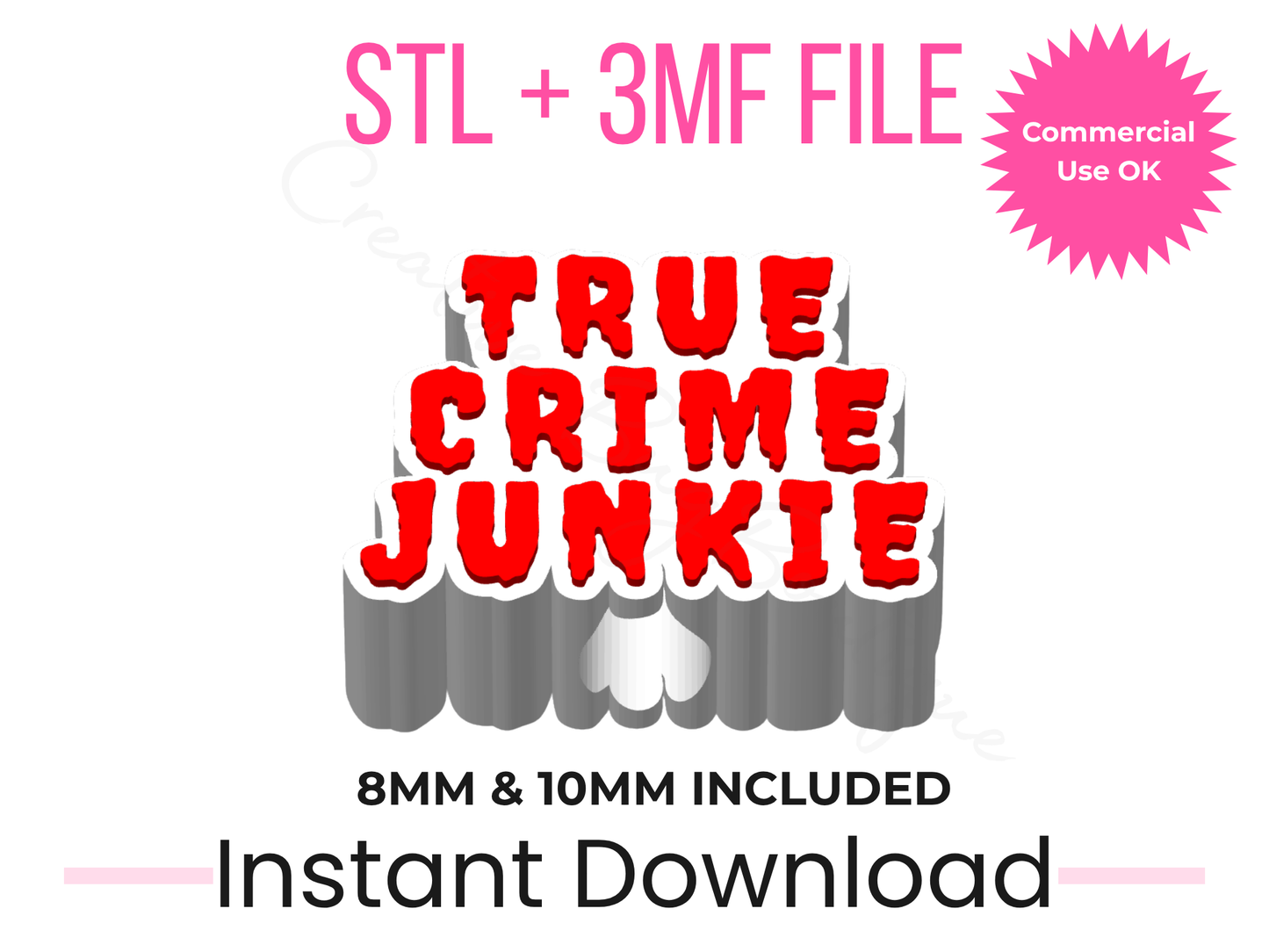 True Crime Junkie Straw Topper 3D Print File | Horror, Stanley Compatible (Digital Download)