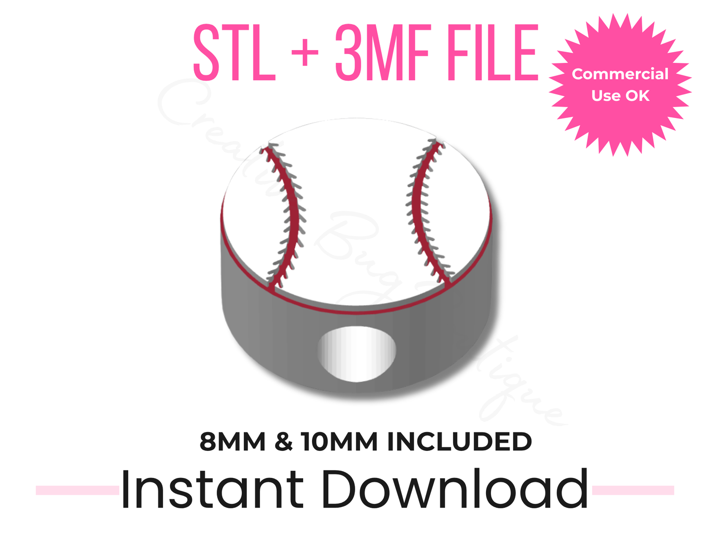 Baseball Straw Topper STL + 3MF File | 8mm & 10mm | Stanley Cup Topper | 3D Print Download