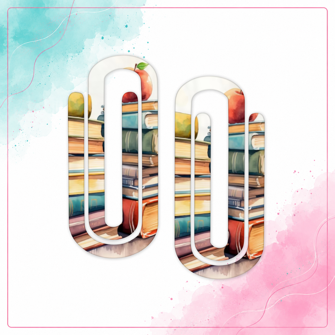 Personalized watercolor vintage book stack acrylic jumbo paper clip