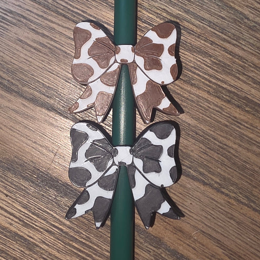 Cow Print Bow Straw Topper