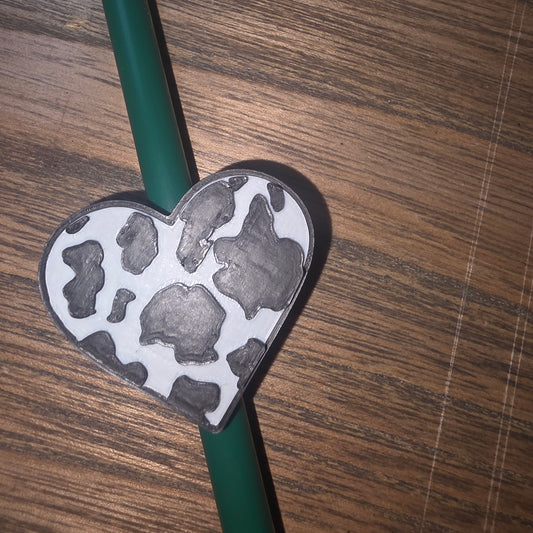 Cow Print Heart Straw Topper