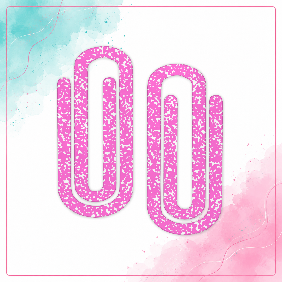 Personalized hot pink composition notebook acrylic jumbo paper clip