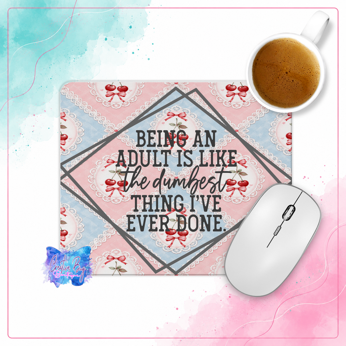 Adulting Is Dumb Mouse Pad, Sarcastic Cherry Desk Decor, Coworker Gift