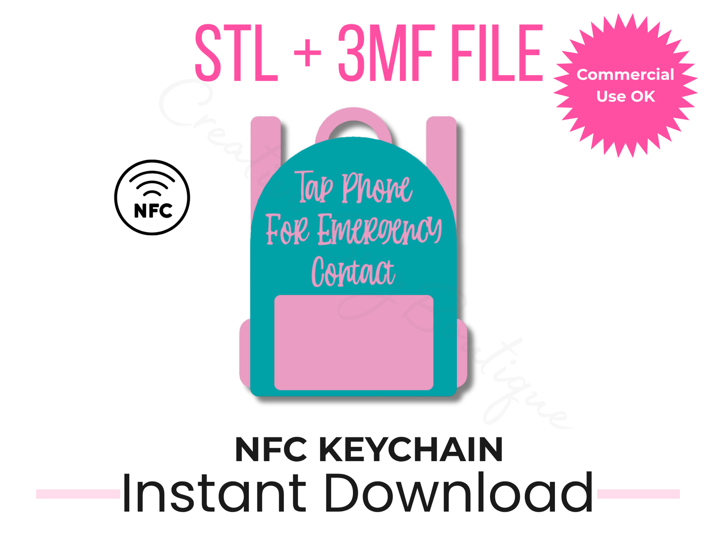 Backpack NFC Keychain STL + 3MF File | Emergency Contact Tag (Digital Download)