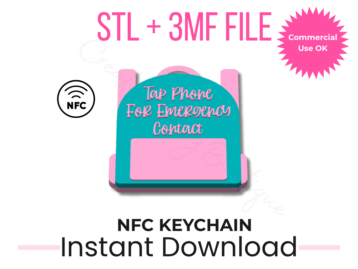 Backpack NFC Keychain STL + 3MF File | Emergency Contact Tag (Digital Download)
