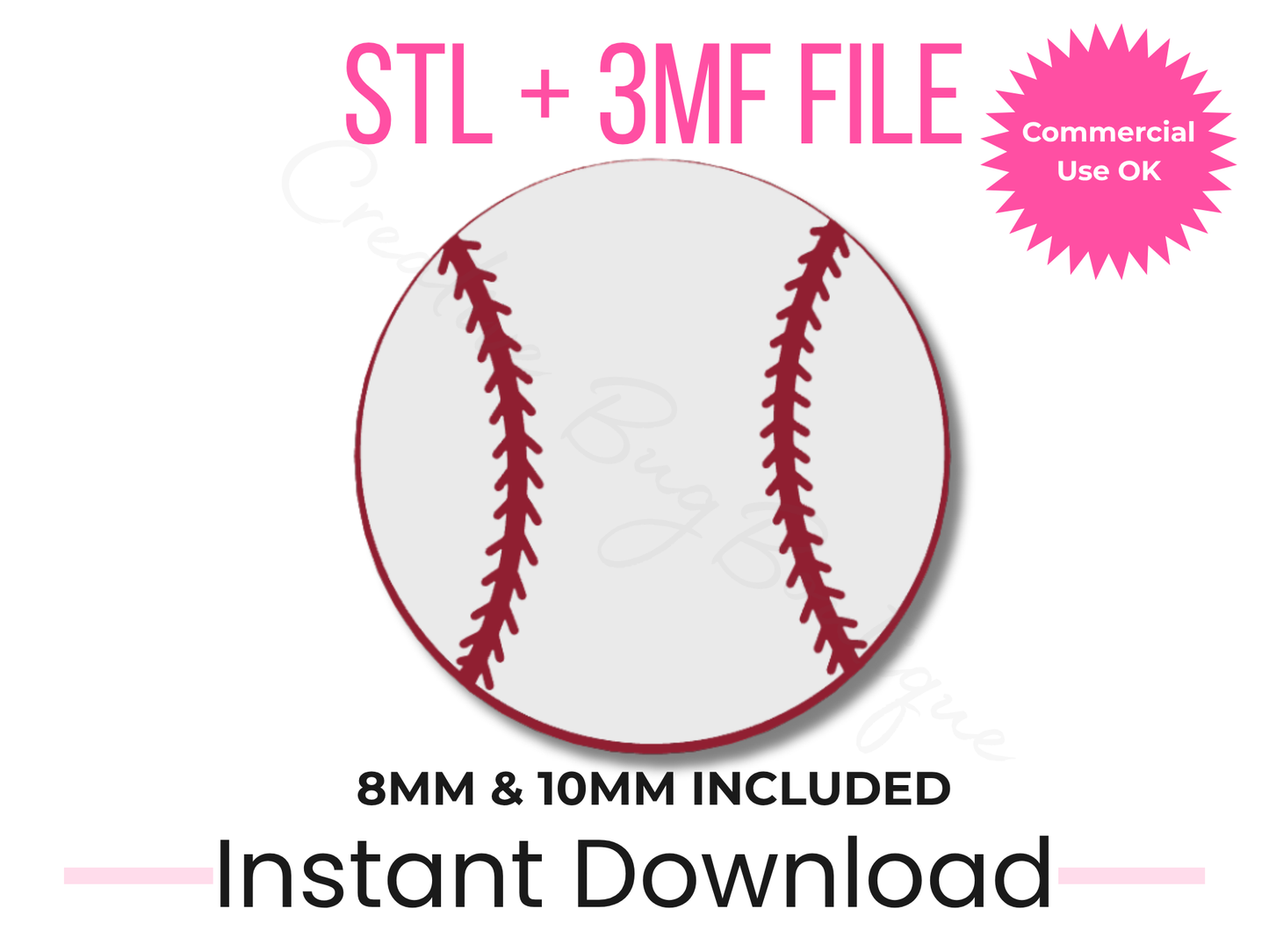Baseball Straw Topper STL + 3MF File | 8mm & 10mm | Stanley Cup Topper | 3D Print Download