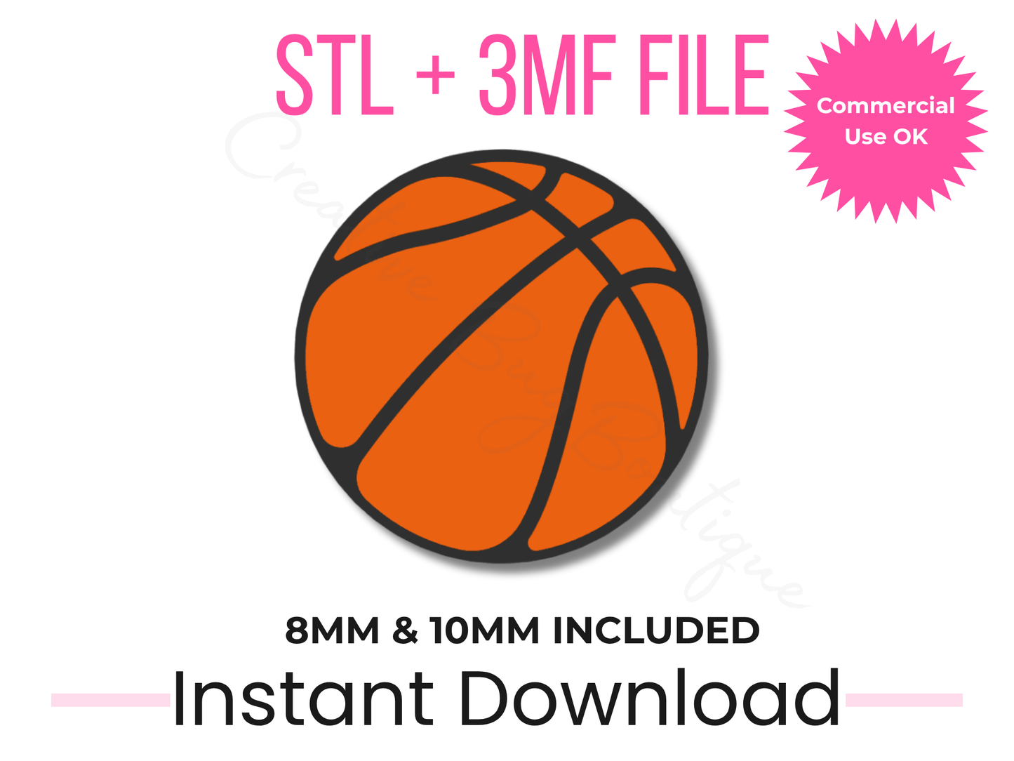 Basketball Straw Topper 3D Print File | STL, 3MF for 8mm, 10mm Tumblers (Digital Download)