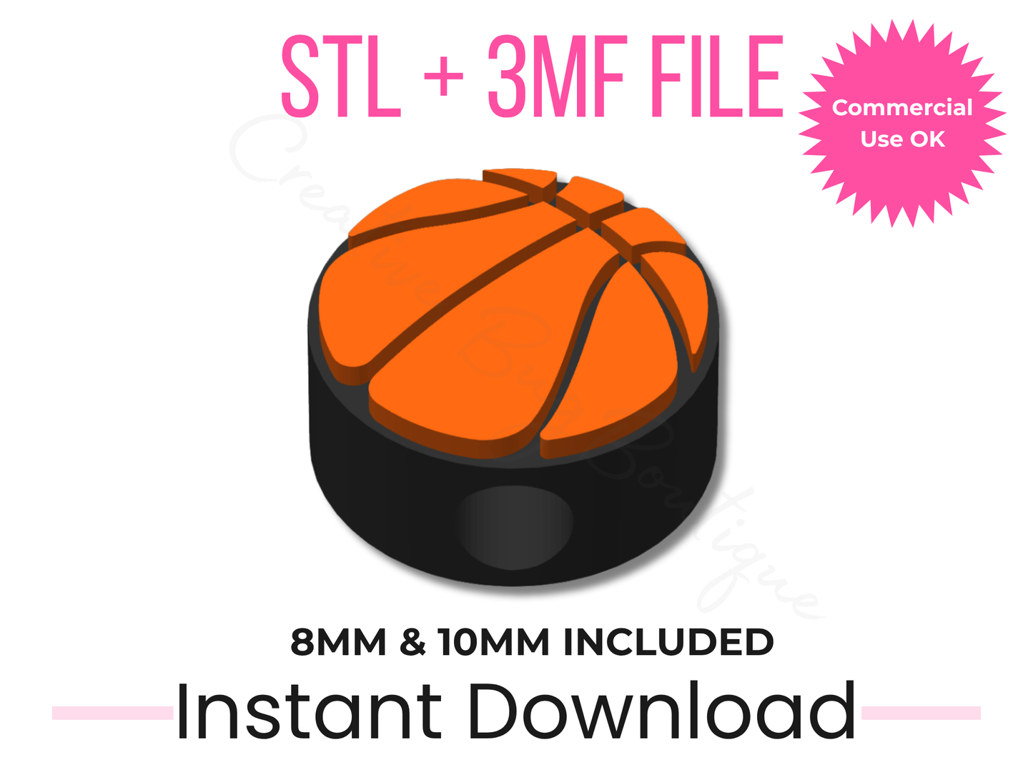 Basketball Straw Topper 3D Print File | STL, 3MF for 8mm, 10mm Tumblers (Digital Download)