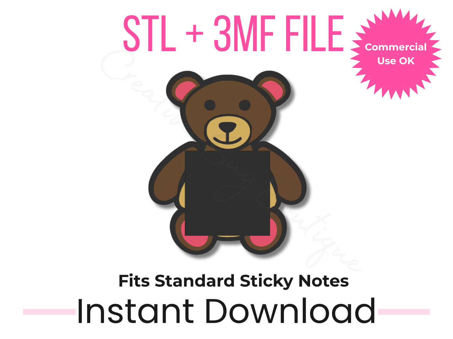 Bear Sticky Note Holder 3D Print File | Commercial Use STL + 3MF (Digital Download)
