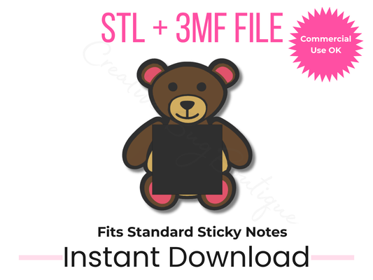 Bear Sticky Note Holder STL + 3MF | 3x3 Notes | Cute Desk Accessory 3D Print File | Make & Sell | Gift Idea