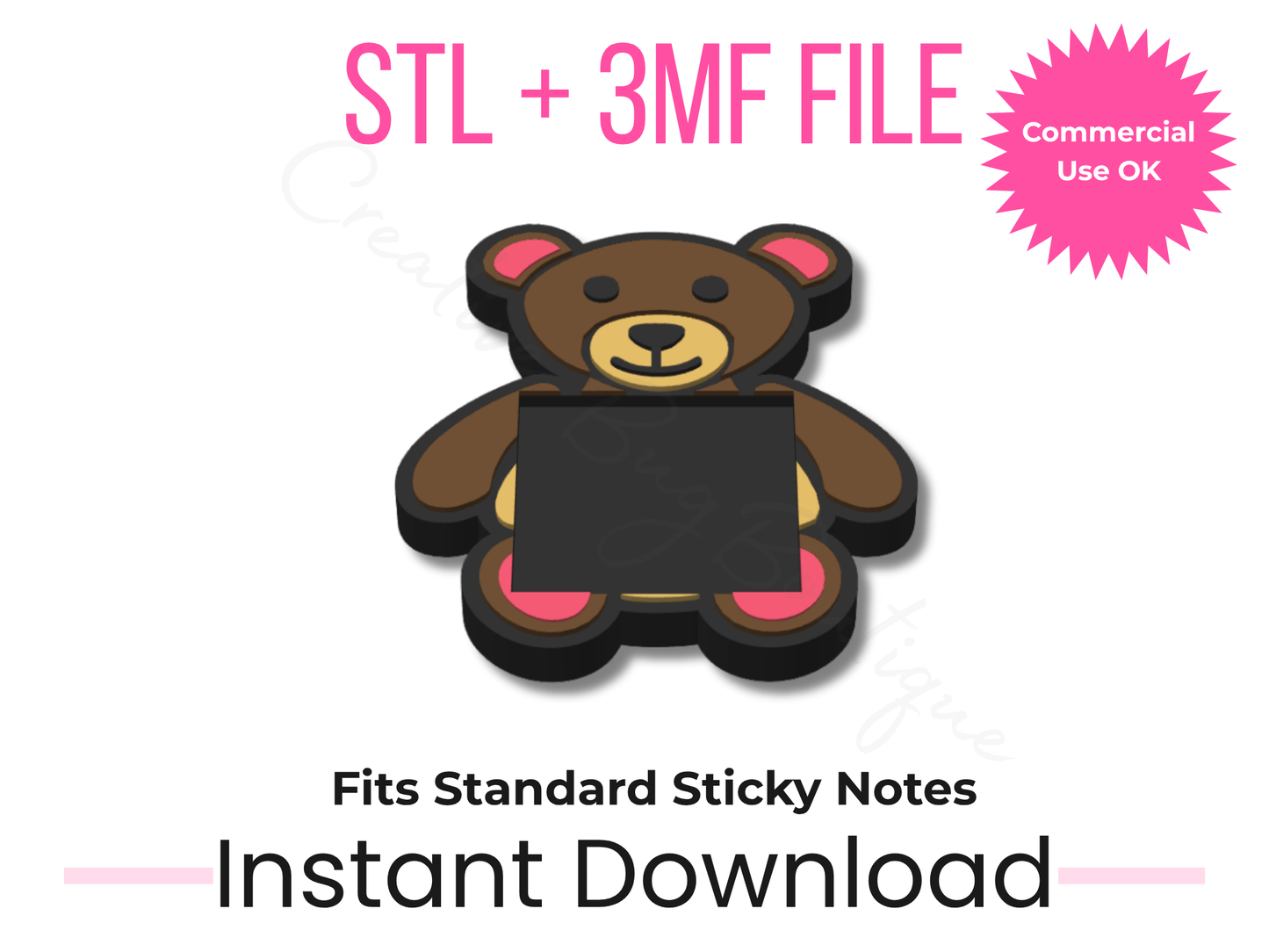 Bear Sticky Note Holder 3D Print File | Commercial Use STL + 3MF (Digital Download)