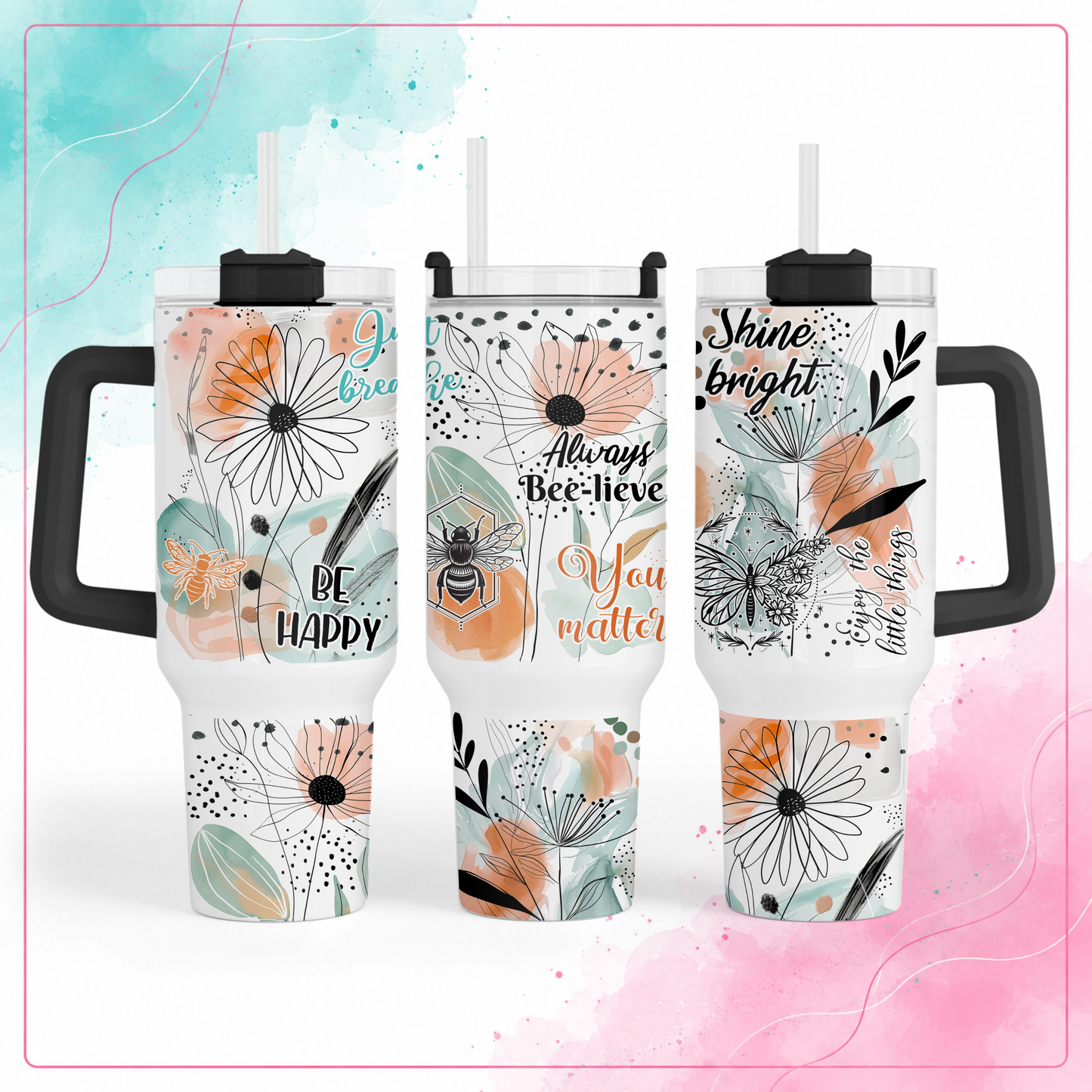 Bee Happy Floral Tumbler