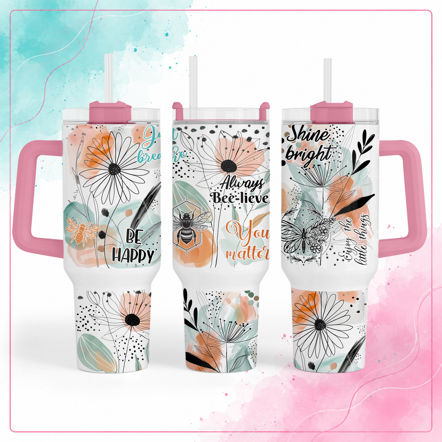 Bee Happy Floral Tumbler