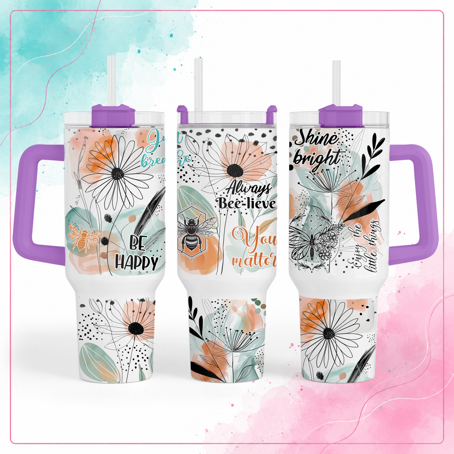 Bee Happy Floral Tumbler