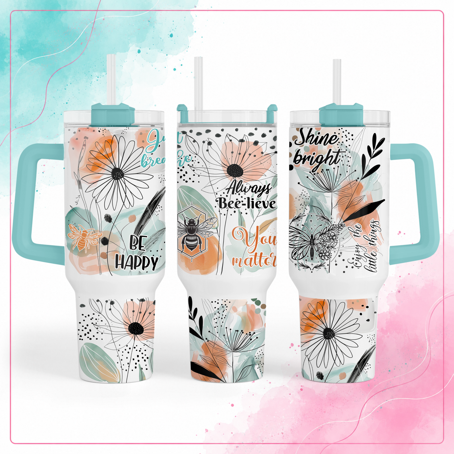 Bee Happy Floral Tumbler