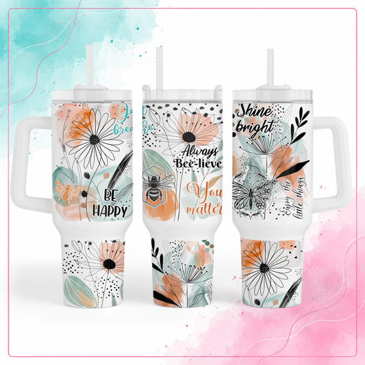 Bee Happy Floral Tumbler