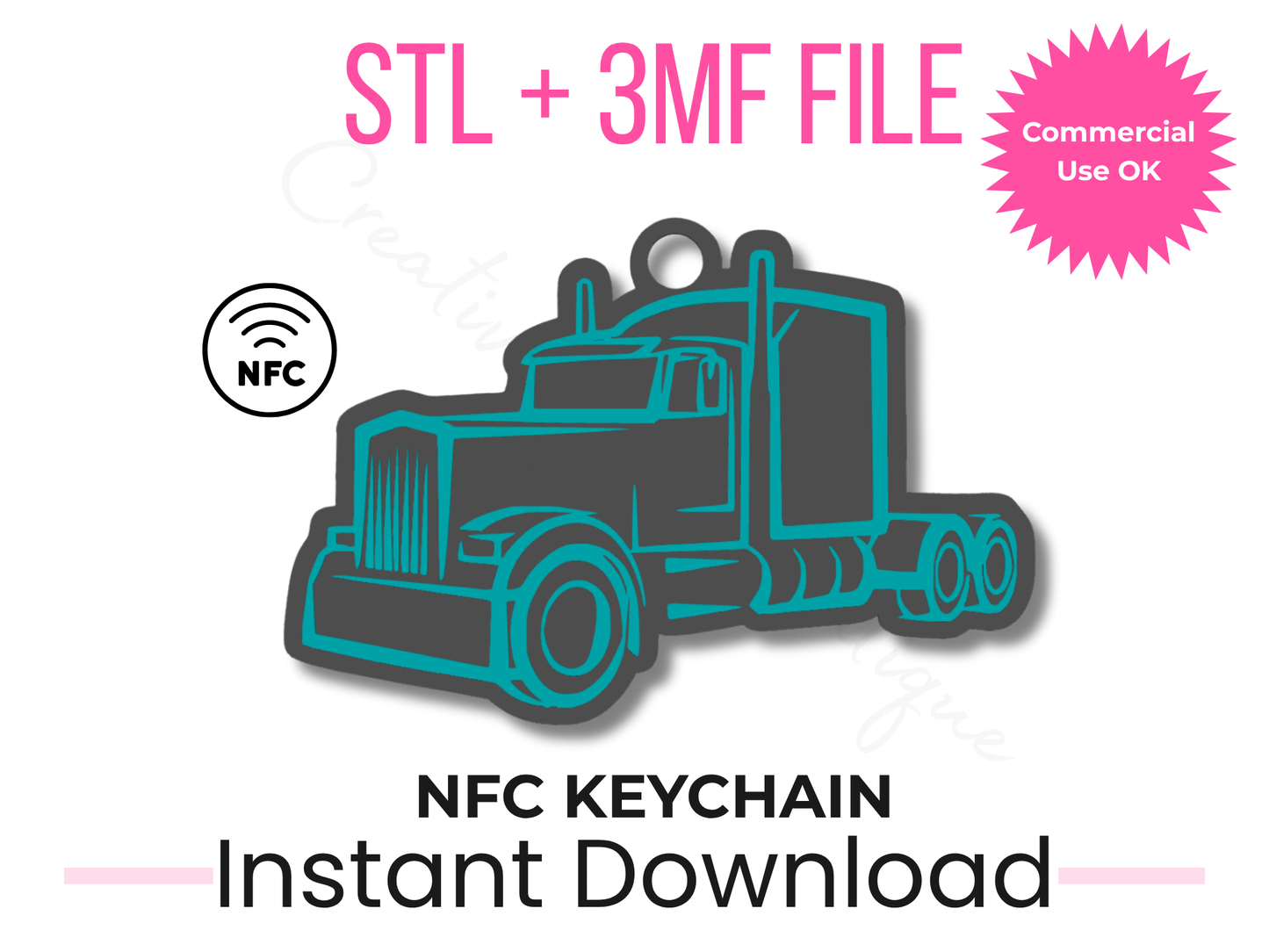 Big Truck NFC Keychain STL File | Tap Phone Smart Tag (Digital Download)