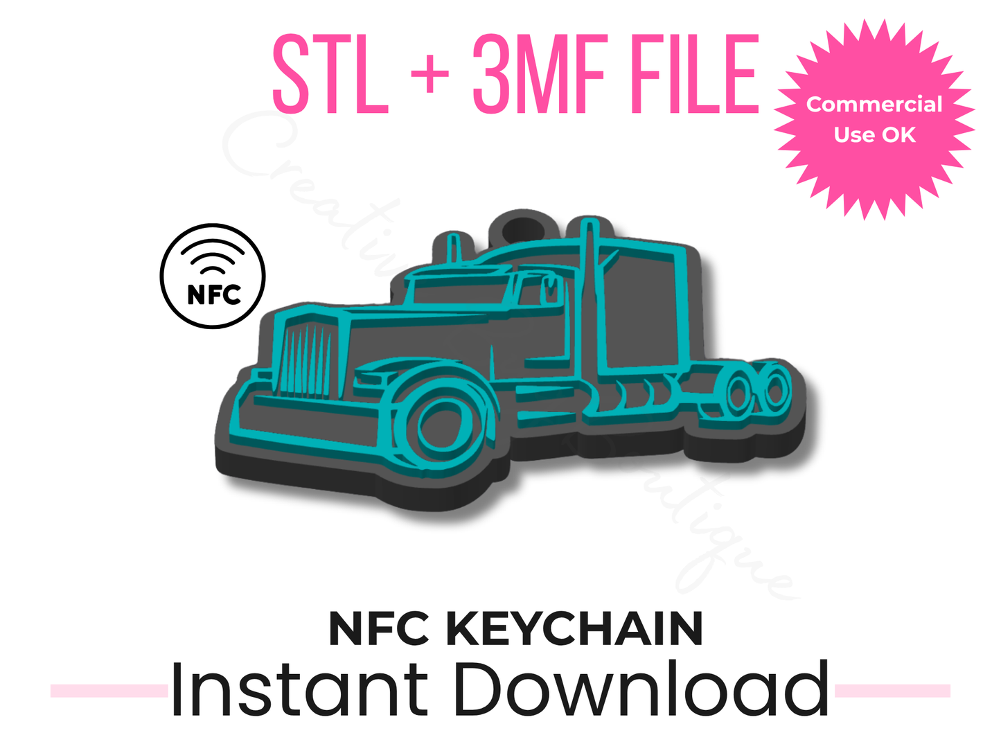 Big Truck NFC Keychain STL File | Tap Phone Smart Tag (Digital Download)