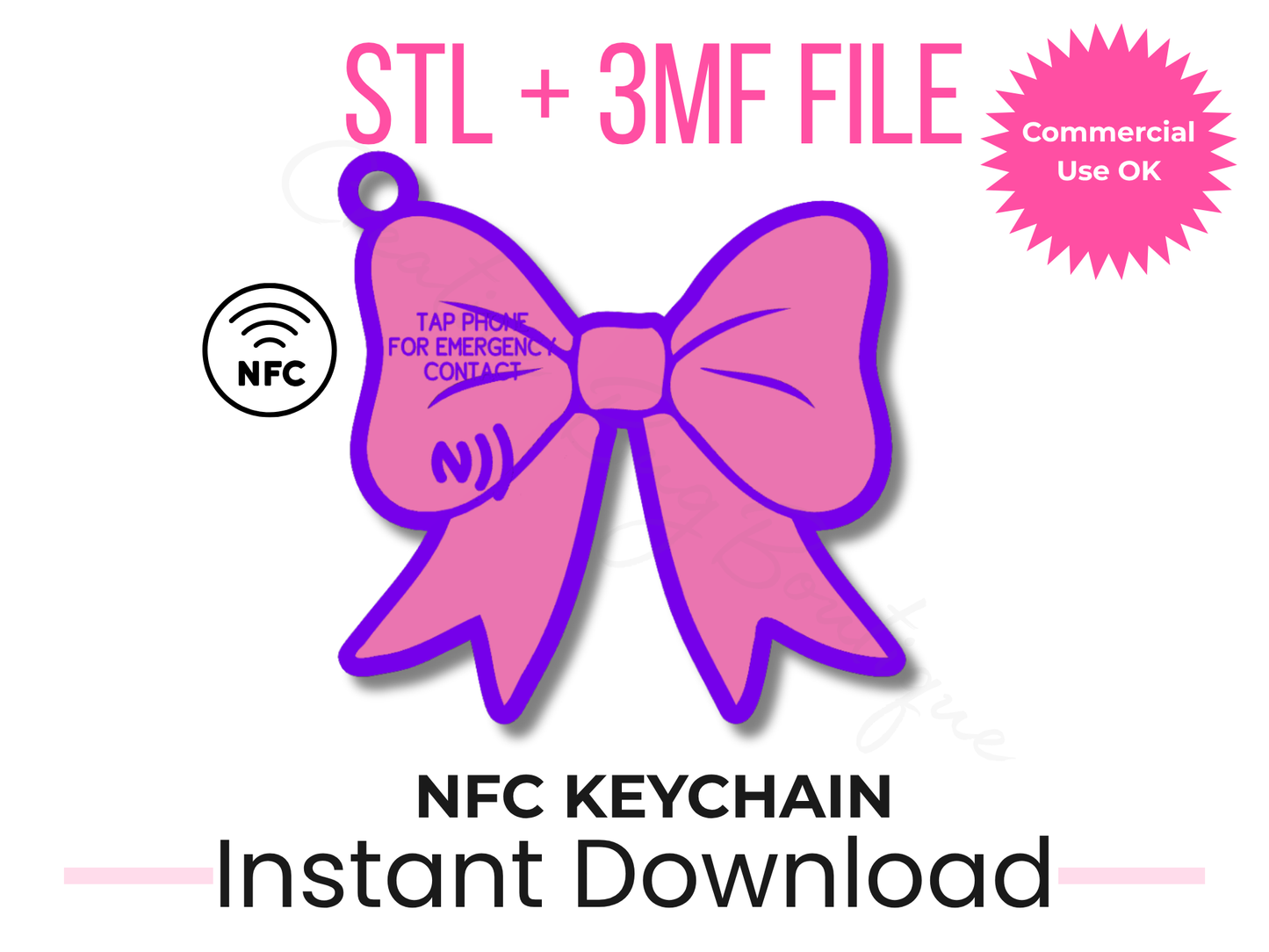 Bow NFC Keychain STL + 3MF File | Tap Phone Digital Business Card (Instant Download)