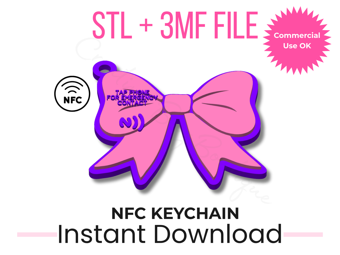 Bow NFC Keychain STL + 3MF File | Tap Phone Digital Business Card (Instant Download)
