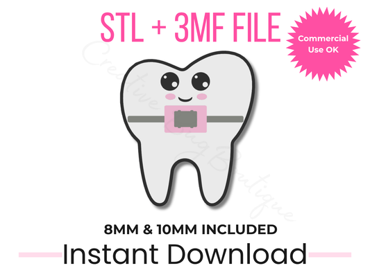 Braces Tooth Straw Topper 3D Print File | Dental Hygienist Cup Charm (STL & 3MF Download)