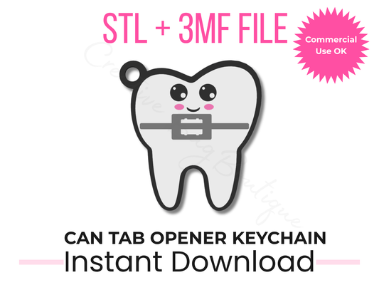 Tooth Can Tab Opener Keychain STL File | Braces Dental Accessory (Digital Download)