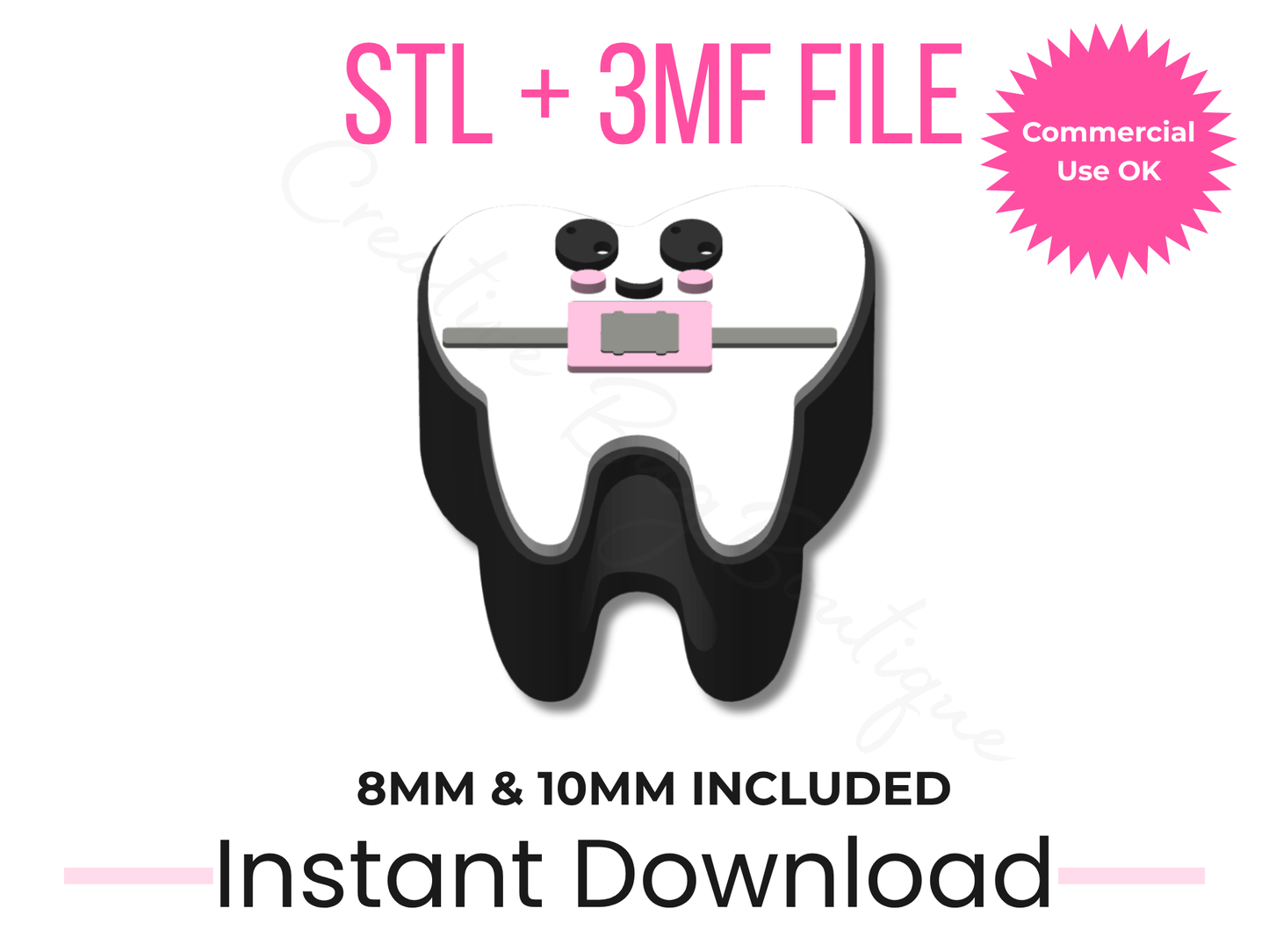 Braces Tooth Straw Topper 3D Print File | Dental Hygienist Cup Charm (STL & 3MF Download)