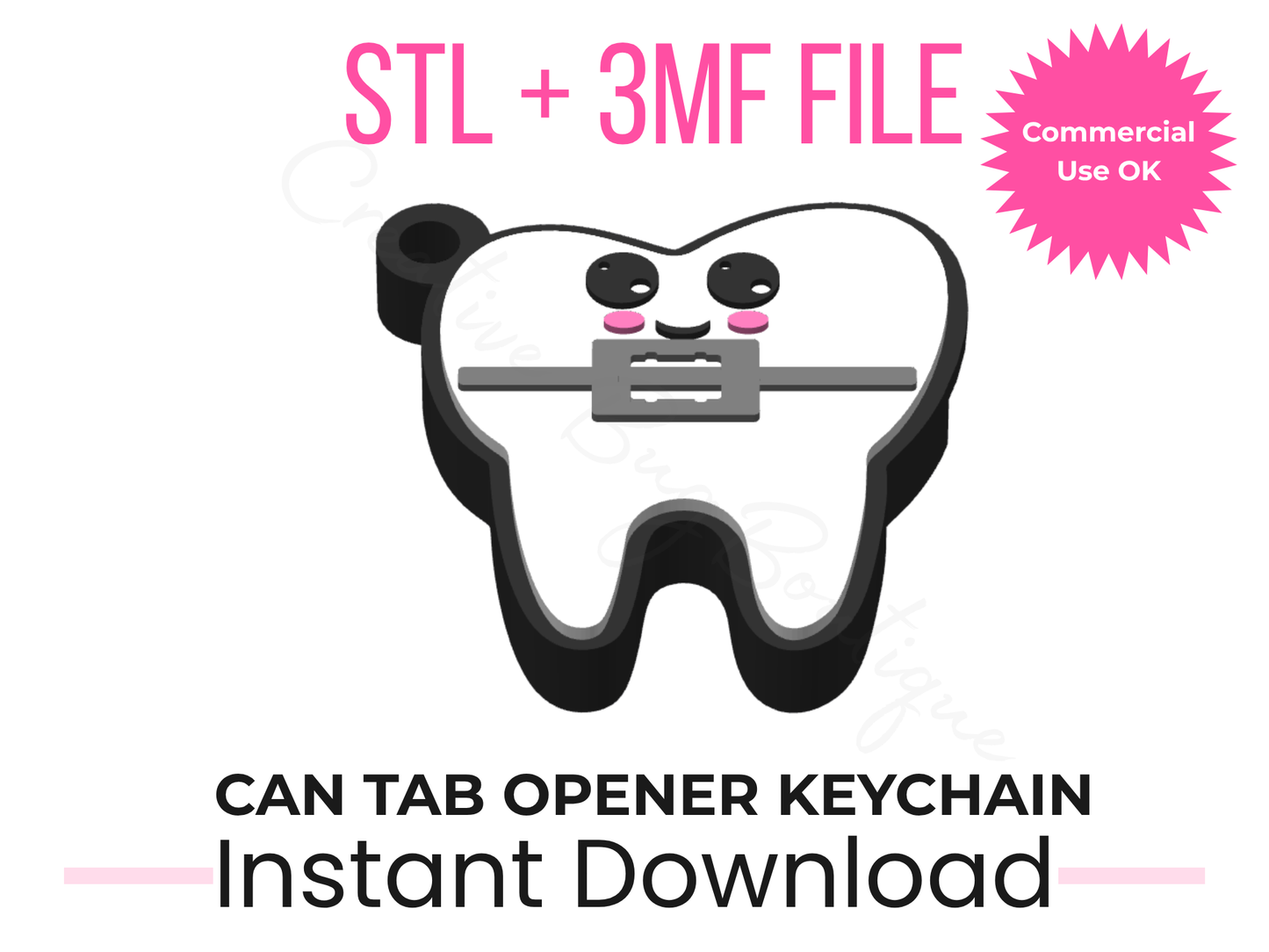 Tooth Can Tab Opener Keychain STL File | Braces Dental Accessory (Digital Download)